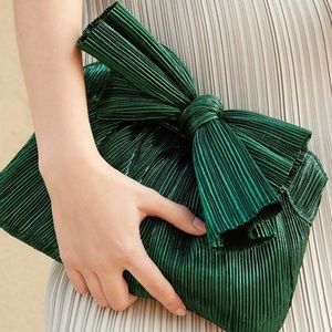 💚Loeffler Randall Rayne Pleated Lame Bow Clutch - Emerald Green 💚